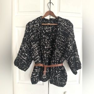 Chunky Knit Black & White Cardigan 3/4 sleeves